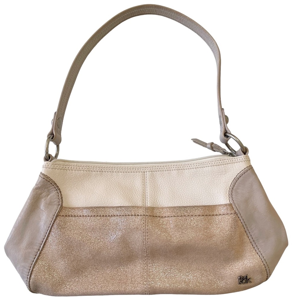 The Sak Metallic Colorblock Pebbled Leather Neutral Hobo Bag Purse